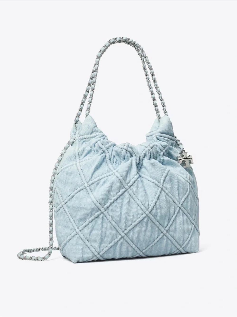 Tory Burch Mini Fleming Quilted Denim Hobo Bag